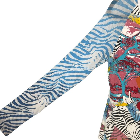 Faust Vintage Zebra Beaded Fringe Rainbow V-Neck Long Sleeve Top Size 42 US 12 - Picture 6 of 12